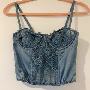 Urban Outfitters Ava Lace & Satin Corset Top in Blue